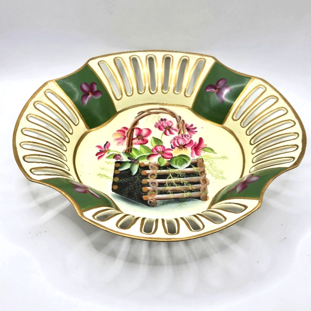 Large TOYO Japan Decorative Plate 10" Round Ceramic Flower Basket Plate Bowl